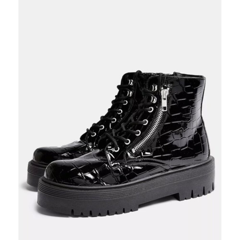Topshop Wide Fit BROOKE Black Unit Boot Size 38